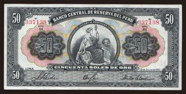 America, Peru: 50 soles, 1951