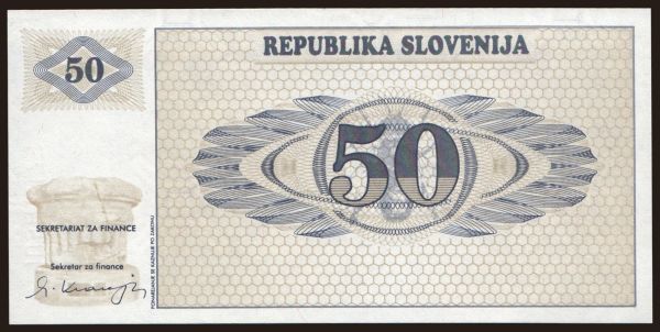 Európa, Slovinsko: 50 tolarjev, 1990, VZOREC