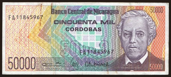 Amerika, Nicaragua: 50.000 cordobas, 1989