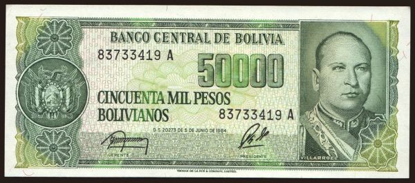 Amerika, Bolivia: 50.000 pesos / 5 centavos, 1987