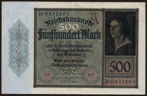 Germany, Inflation (1922): 500 Mark, 1922