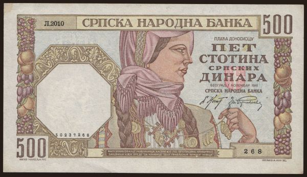 Európa, Srbsko: 500 dinara, 1941