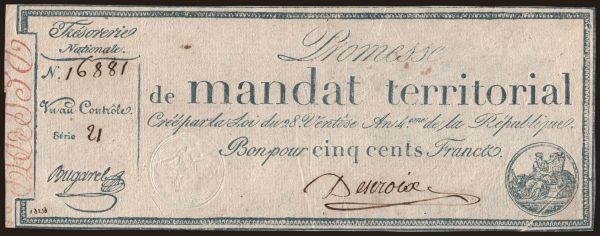 Európa, Francúzsko, Francúzsko - Assignat: 500 francs, 1796