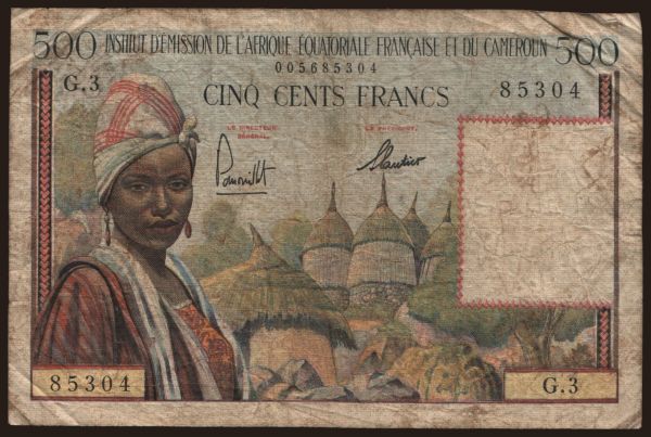 Afrika, Francia Egyenlí­tői-Afrika: 500 francs, 1957