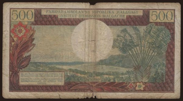 Africa, Madagascar: 500 francs, 1964