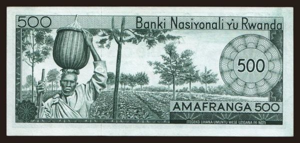 Africa, Rwanda: 500 francs, 1974