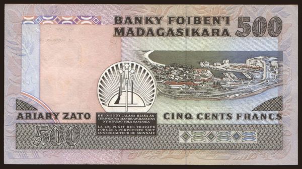 Afrika, Madagaskar: 500 francs, 1989