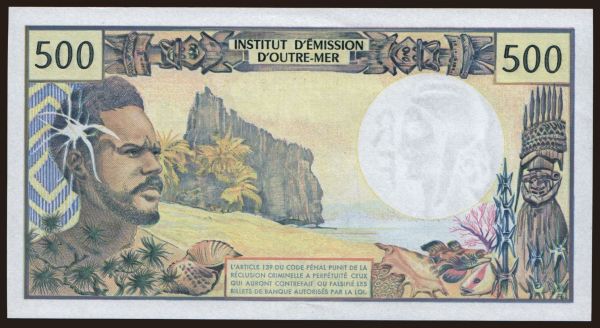 Australia and Oceania, French Polynesia: 500 francs, 1992