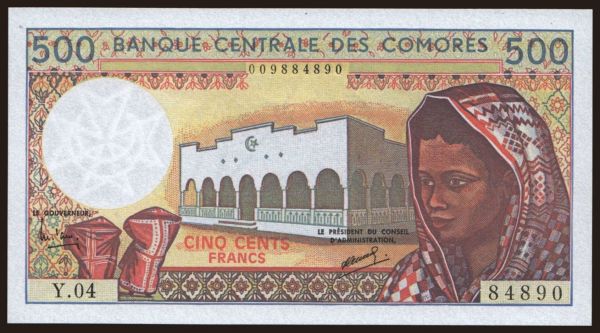 Afrika, Komory: 500 francs, 1994