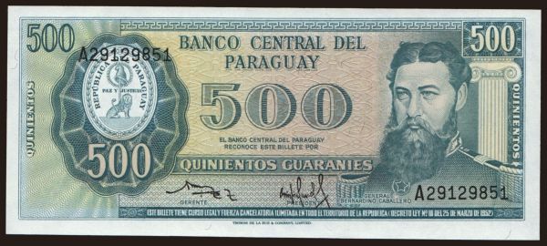 Amerika, Paraguay: 500 guaranies, 1952