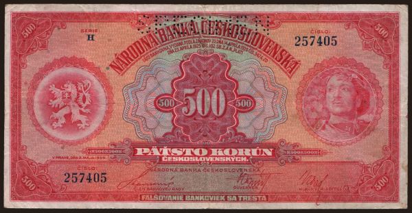 Czechoslovakia and successor states, First Republic, 1919-38: 500 korun, 1929