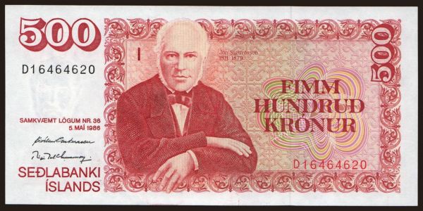 Európa, Island: 500 kronur, 1986