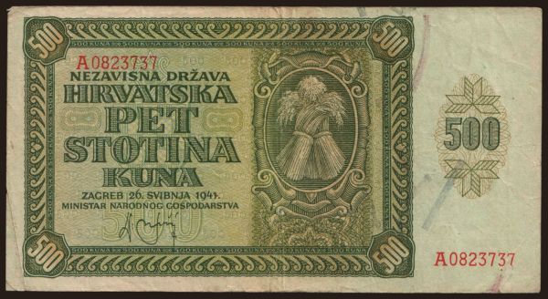 Európa, Horvátország: 500 kuna, 1941