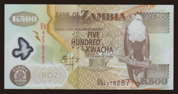 Afrika, Zambia: 500 kwacha, 2008