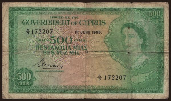 Europe, Cyprus: 500 mils, 1955