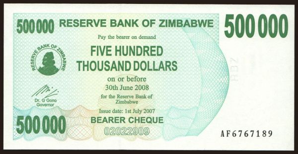 Afrika, Zimbabwe: 500.000 dollars, 2007