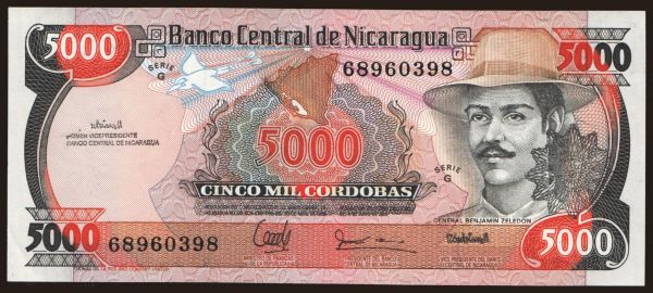 Amerika, Nicaragua: 5000 cordobas, 1988