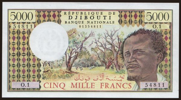 Africa, French Somaliland: 5000 francs, 1979