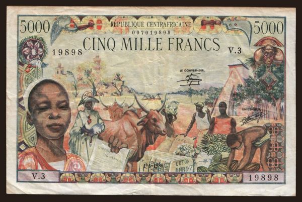 Afrika, Stredoafrická Republika: 5000 francs, 1980