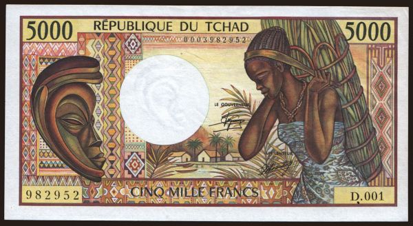 Afrika, Csád: 5000 francs, 1984