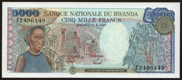 Afrika, Rwanda: 5000 francs, 1988