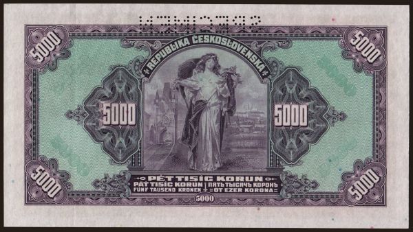 Czechoslovakia and successor states, Bohemia and Morava: 5000 korun, 1920(43)