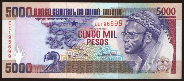 Afrika, Guinea-Bissau: 5000 pesos, 1993