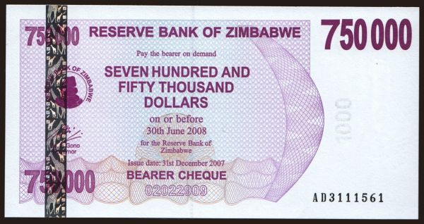 Afrika, Zimbabwe: 750.000 dollars, 2007