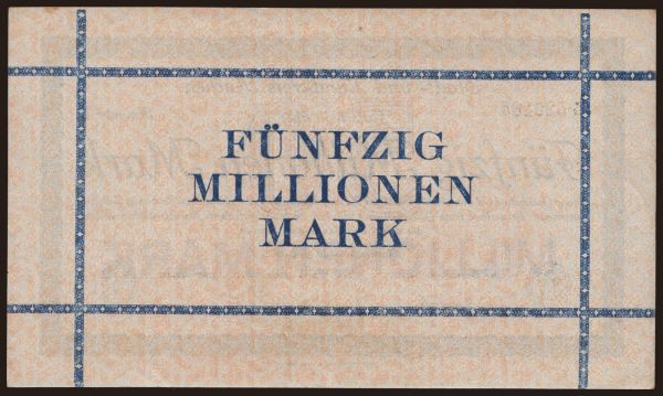 Nemecko, Grossgeld, Inflation, 1923: Aachen/ Stadt- und Landkreis, 50.000.000 Mark, 1923