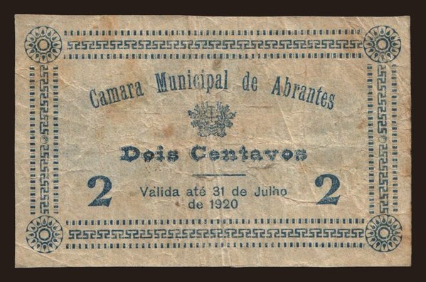 Europe, Portugal, Portugal - Emergency issues: Abrantes, 2 centavos, 1920