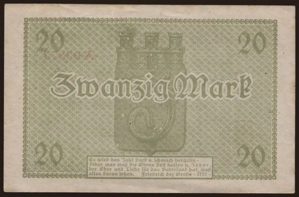 Nemecko, Grossgeld, Inflation, 1918-1920: Ahlen/ Stadt, 20 Mark, 1918