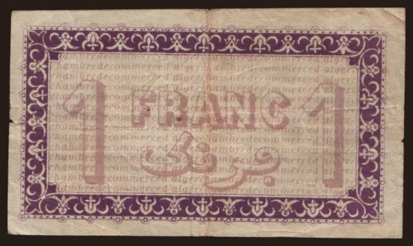 Africa, Algeria: Alger, 1 franc, 1914