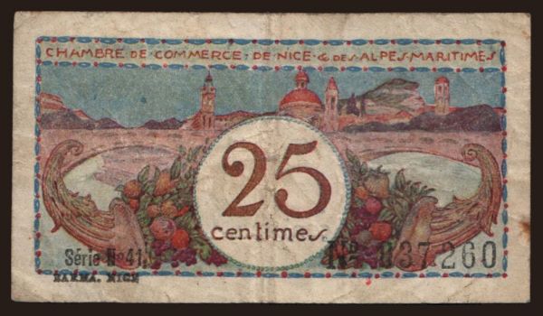 Európa, Franciaország, Franciaország - Szükségpénzek: Alpes-Maritimes, 25 centimes, 1920