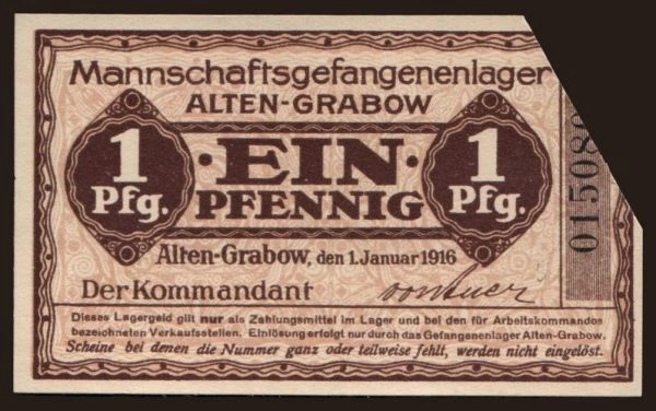 Nemecko, Kriegsgefangenenlager, 1915-1918: Alten-Grabow, 5 Pfennig, 1916