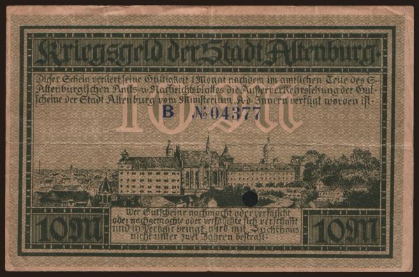 Germany, Grossgeld, Inflation, 1918-1920: Altenburg/ Stadt, 10 Mark, 1918