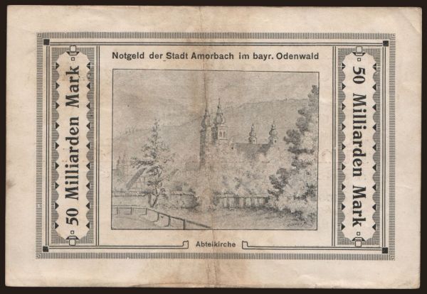 Germany, Grossgeld, Inflation, 1923: Amorbach/ Stadt, 50.000.0000.000 Mark, 1923