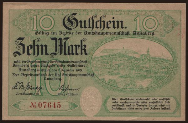 Németország, Grossgeld, Inflation, 1918-1920: Annaberg/ Amtshauptmannschaft, 10 Mark, 1918