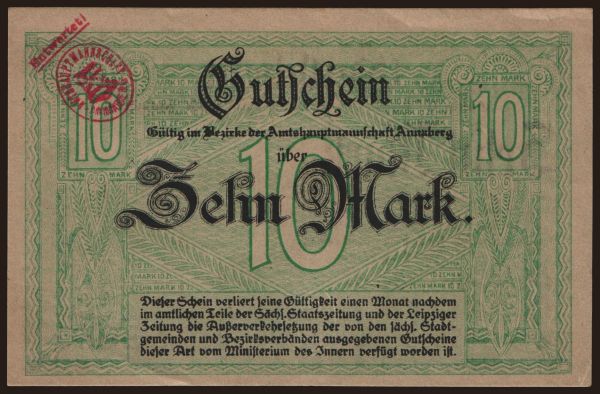 Németország, Grossgeld, Inflation, 1918-1920: Annaberg/ Amtshauptmannschaft, 10 Mark, 1918