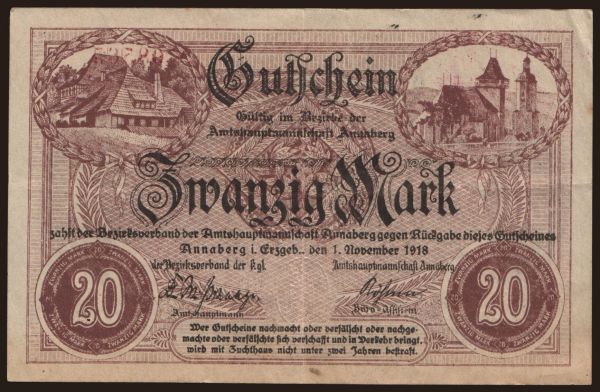 Németország, Grossgeld, Inflation, 1918-1920: Annaberg/ Amtshauptmannschaft, 20 Mark, 1918