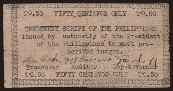 Ázia, Filipí­ny, Filipí­ny - Núdzové vydania: Apayao, 50 centavos, 1943