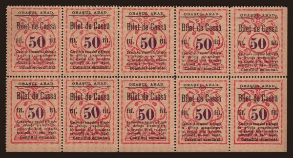 Europe, Romania: Arad, 50 fil., 1920, 10x