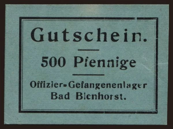 Germany, Kriegsgefangenenlager, 1915-1918: Bad Blenhorst, 500 Pfennig, 191?