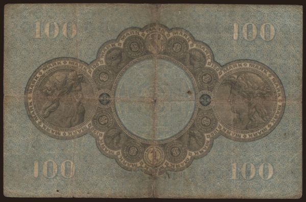 Németország, Länderbanknoten, 1871-1935: Badische Bank, 100 Mark, 1907