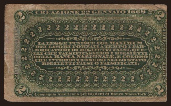 Europe, Italy, Italy - Local issues 1798-1920: Banca Nazionale Nel Regno D Italia, 2 lire, 1868