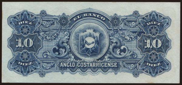 America, Costa Rica: Banco Anglo Costarricense, 10 colones, 1917