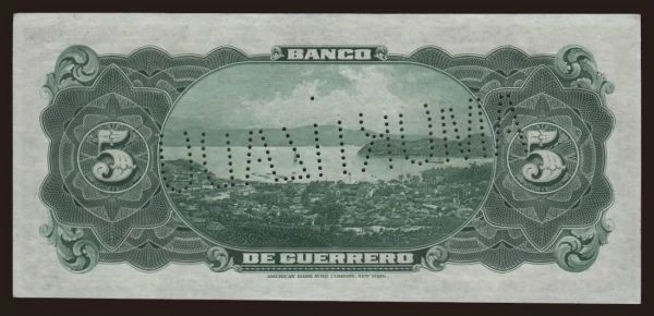 America, Mexico: Banco De Guerrero, 5 pesos, 1906