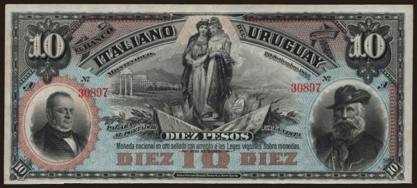 Amerika, Uruguay: Banco Italiano del Uruguay, 10 pesos, 1887