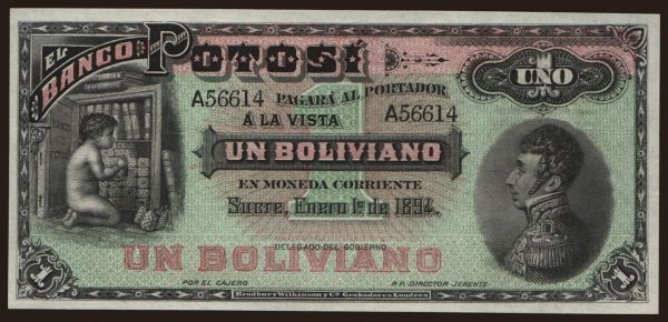 Amerika, Bolivia: Banco Potosi, 1 boliviano, 1894