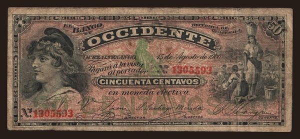 Amerika, Guatemala: Banco de Occidente, 50 centavos, 1900