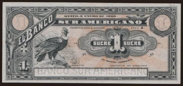 America, Ecuador: Banco sur Americano, 1 sucre, 1920